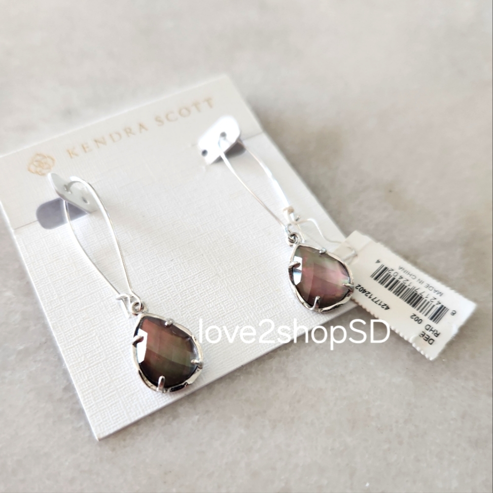 Kendra Scott Dee Kiri Black Pearl Drop Earrings Rare & Retired Rhodium Silver NW